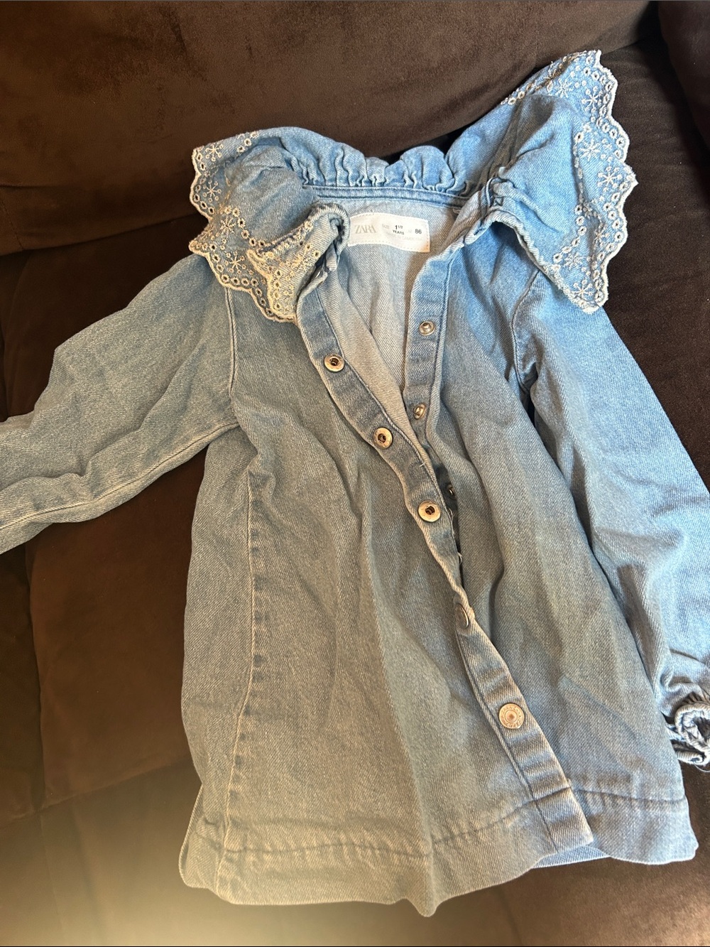 Zara Light Blue Denim Dress with Lace Collar 1 and 1/2 year